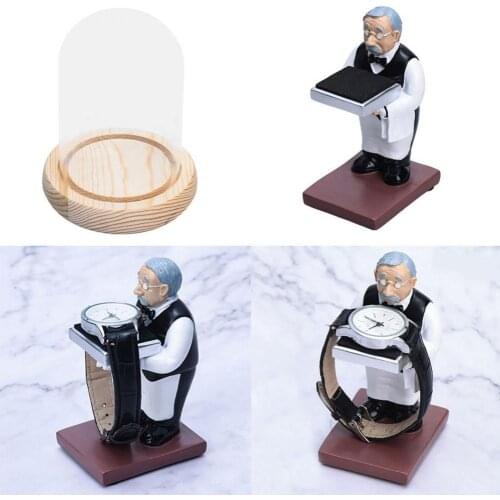 1PCS Fashion Housekeeper Butler Watch Storage Box Case Glass Cover Jewelry Display Rack Stand Holder Organizer