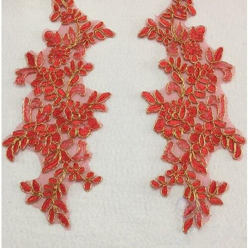 100 Pieces Floral Corded Wedding Motif Bridal Lace Applique Golden Car Bone Lace Patch Trim DIY Sewing Material For 2019