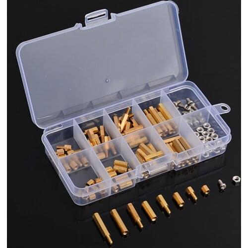 120pcs/Set Brass M3 Screws Nut Male Female Hex M3 Spacer Screws Nuts Assortment Kit with Plastic Box