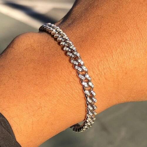 2021 Hip Hop Iced Out Sparking Bling 5A Cubic Zirconia Miami Cuban Link Chain Bracelet For Women Charm Fashion Jewelry Wholesale