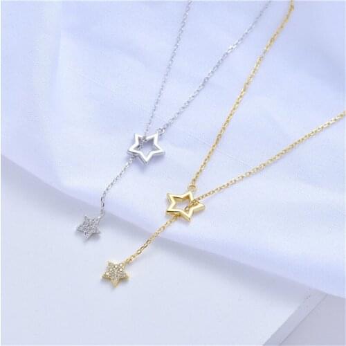 925 Sterling Silver Elegant Tassel Star Charm Necklace For Women Link Chain Bride Party Jewelry dz569