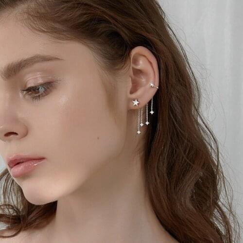 925 Sterling Silver Star Asymmetric Shining Zircon Fashion Elegant Wedding Tassel Stud Luxury Earings Jewelry for Women Gift New