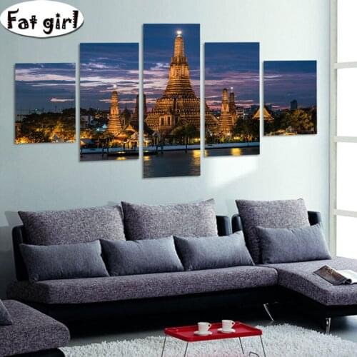 5 pictures Tall buildings under the night diamond painting Mosaic 5D diy Cross stitch Metropolis embroidery square round drill