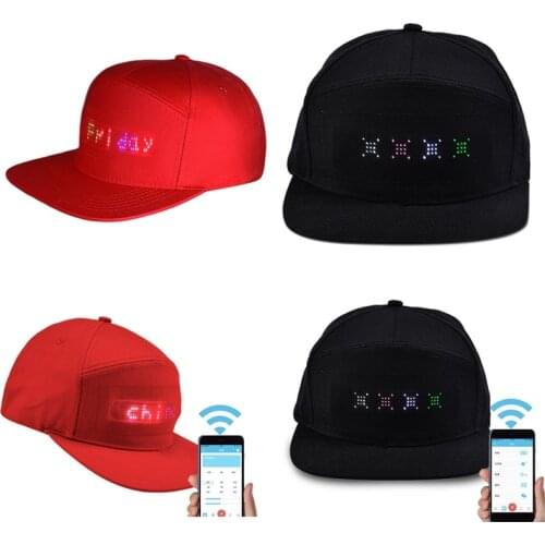 Unisex Bluetooth LED Mobile Phone APP Controlled Baseball Hat Scroll Message Display Board Hip Hop Street Snapback Cap