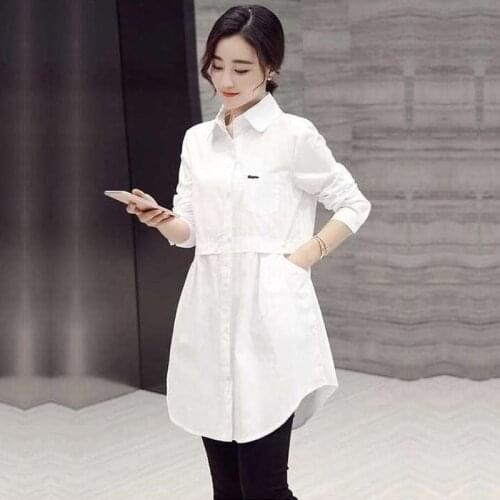 Womens Spring Autumn Style Cotton Blouses Shirt Womens Turn-Down Collar Button Pockets Long Sleeve Elegant Tops DD9021