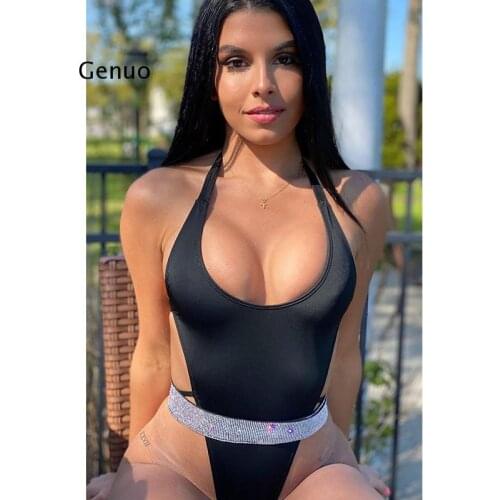 One Piece Swimsuit Women Bandage Bathing Suit High Leg Cut Swimwear Belt Monokini Glitter Bodysuit Sexy Swimsuit Black Swimwear