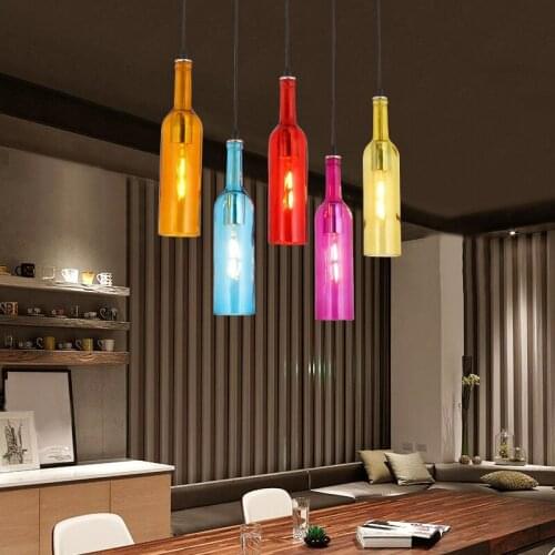 Tiooka Industrical Style Colorful Glass Lamp E27 Loft Wine Bottle Pendant Light Indoor for Bar Dining room Cafe Kitchen Hanging