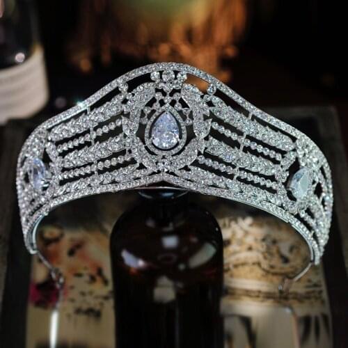 Luxury Cubic Zirconia Geometric Big Rhinestone Bridal Tiaras And Crowns Crystal Pageant Diadem Headband Wedding Hair Accessories
