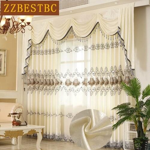 European and American luxury White and cream color villa embroidered curtains for living room windows curtain bedroom/kitchen
