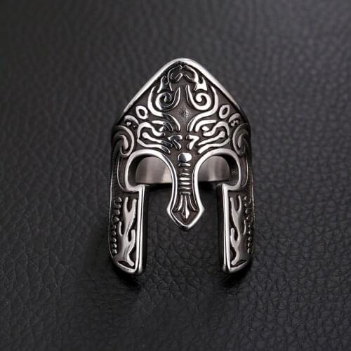 FFLACELL Male Viking Warrior Helmet Ring Norse Rune Alloy Spartan Mask Helmet Rings Totem Amulet Jewelry