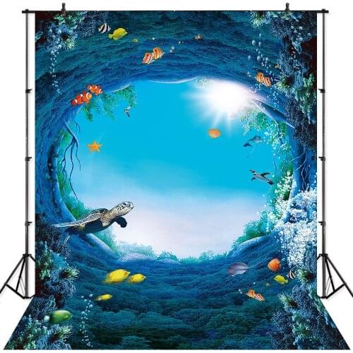 NeoBack Under the Sea Backdrop Photography Printed Sunrise Turtles Fishes Fantasy Underwater World Party Themed Photo Background