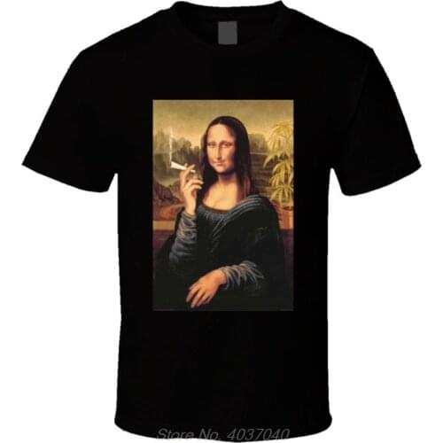 Funny Best Mona Lisa Smoking Joint Graphic T Shirt Funny Gift Men Short Sleeve O-neck Cotton Tshirt Tees Harajuku