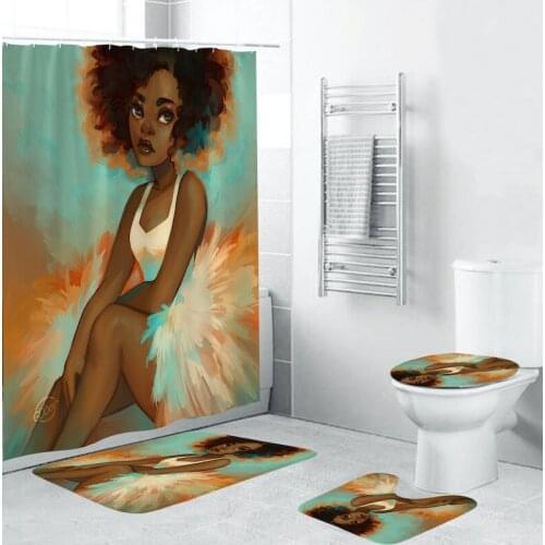 And 4Pcs/Set of American And European Girls Anti-Slip Bathroom Rugs as Showers Curtain Toilet Cover Bath Mat Home Decoration