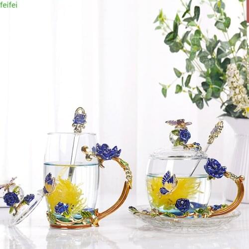 Creative enamel cups High capacity Transparent Crystal Carve patterns Glass Cup For water tea coffee Home decoration accessories