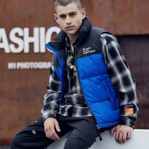 Winter Thick Warm Cotton Padded Jacket Vest Mens Outdoor Fashion Loose Sleeveless Parkas Color Patchwork Stand Collar Waistcoat