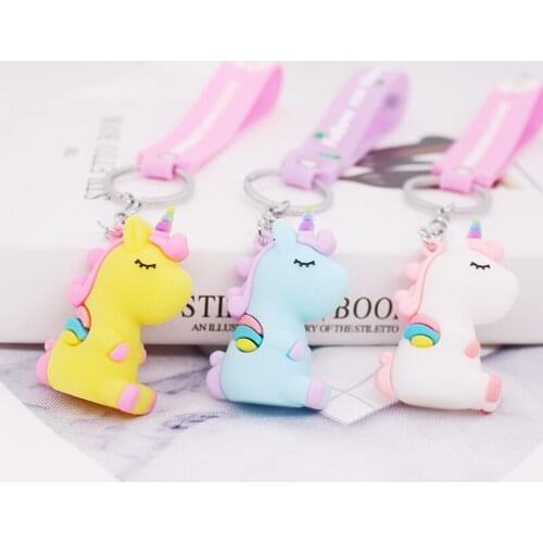 Cute Cartoon Unicorn Backpack Decoration Rubber Key Chain for Handbag Shoulder Fashion Purse Bag Accessories Key Holder Gift