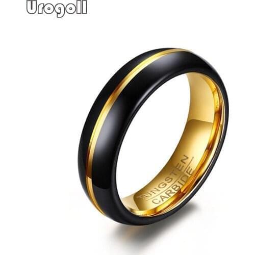 Fashion Man Ring 6MM Black Tungsten Carbide Rings Wedding Bands For Men Gold Plating Wedding Party Jewelry Ring