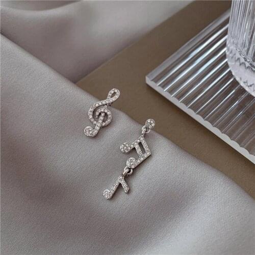 Korean Trendy Music Dangle Earrings For Women Girls Crystal Fresh Asymmetry Drop Earrings Fashion Jewelry Wholesale 2021 New