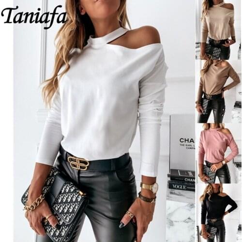 Fashion Women Long Sleeve Slim Pure Color Off Shoulder Top Casual Shirt Plus Size Tops T-shirt