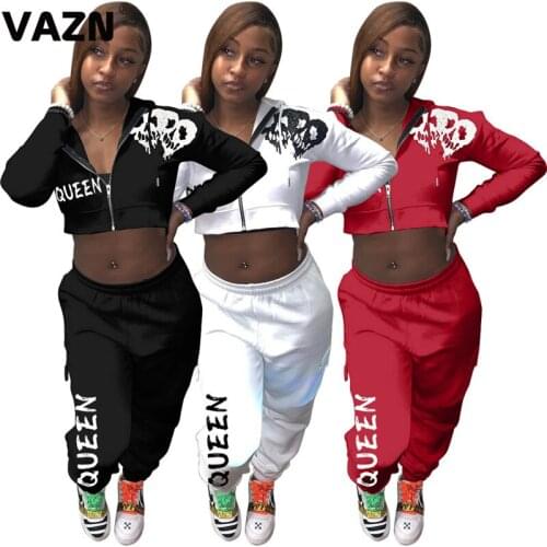 VAZN 2021 New Energetic Tight Running Sports Sportswear Elegant Lady Set Letter Print Clothing Suit Women Full Sleeve Tracksuit
