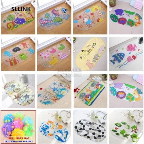 New 38cm*69cm Cute Cartoon Anti-Slip PVC Bath Mats With Sucker Bathroom Carpet Shower Pad Soft Massage Pad Multi-Color