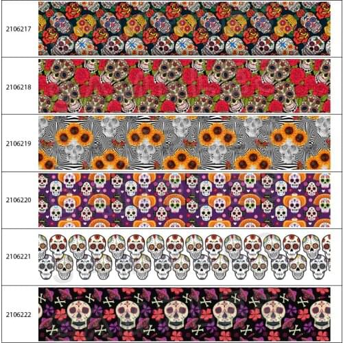 New 10yadrs Flowers Skeleton Pattern Printed Grosgrain / Satin Ribbons