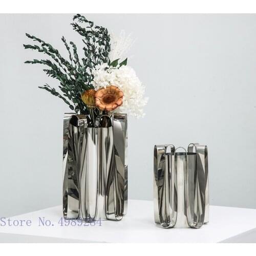 Creative golden metal vase Abstract irregularity Wavy curve Flower Arrangement Hydroponics Accessories Home Decoration