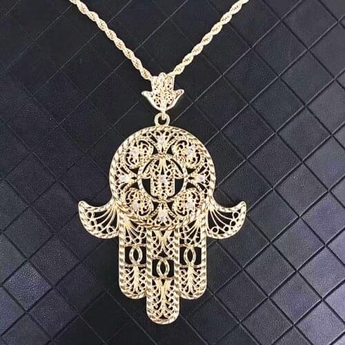 Fashion Hand Necklace For Women Collares Arabic Gold Color Hand of Fatima Pendant Necklaces,Collier Femme Palm