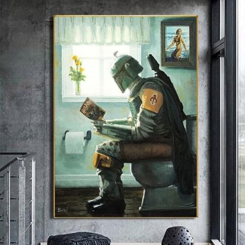 Star Wars Boba Fett Reading Book on The Toilet Art Poster and Print Canvas Painting Wall Art Pictures for Living Room No Frame