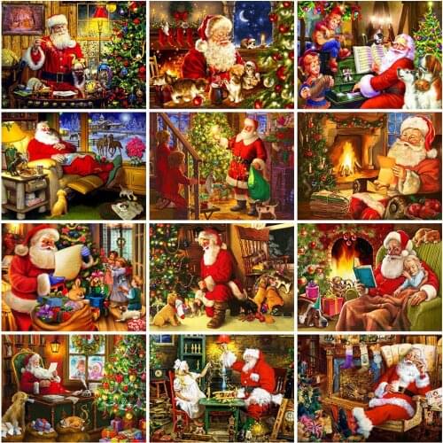 Full Square Diamond Painting Christmas 5D DIY Diamond Embroidery Santa Claus Cartoon Needlework Wall Decorations