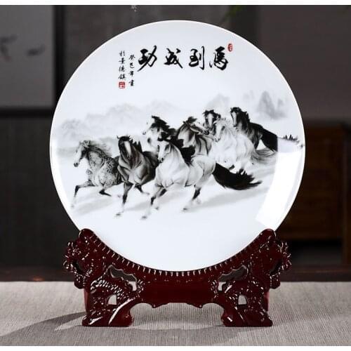 Bring good luck success drawing money Best business gift home office good Jingdezhen porcelain horses decorative plates