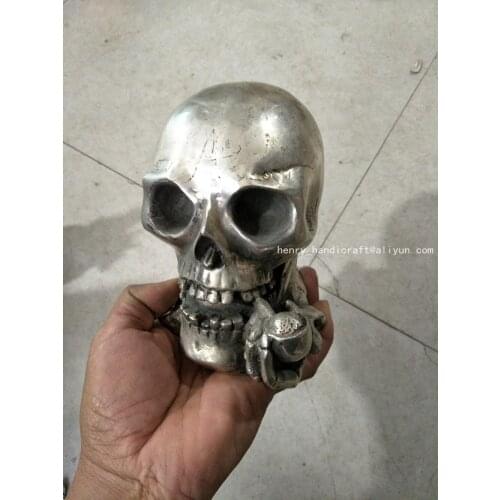Rare QingDyansty silver skull statue,Extra large,Free shipping