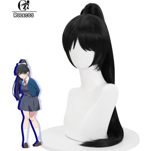 ROLECOS Anime Love Live!Super Star!! Hazuki Ren Cosplay Wig 80cm Black Straight Wig With Ponytail Heat Resistant Synthetic Hair