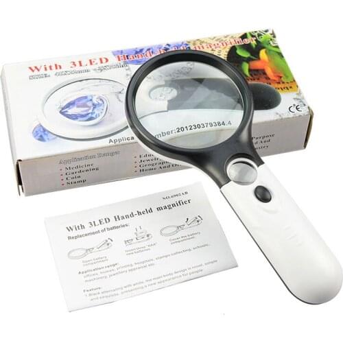 LED Lighted Handheld Illuminated Reading Magnifier 3x 45x Loupe Magnifying Glass With LED Light Dual Power