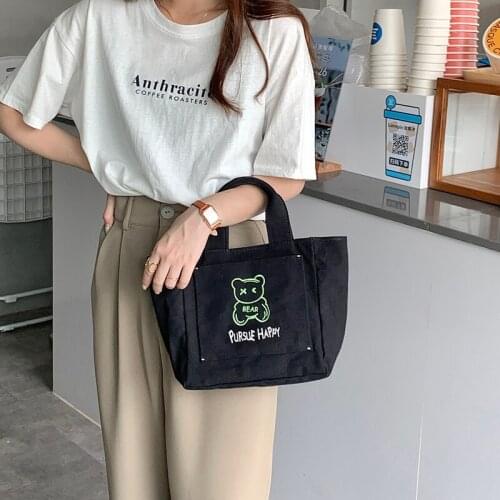 Bear Hand Bag for Women 2021 New Canvas High Quality Cotton Female Tote Korean Youth Shoulder Crossbody Lunch Bag Purse Handbags