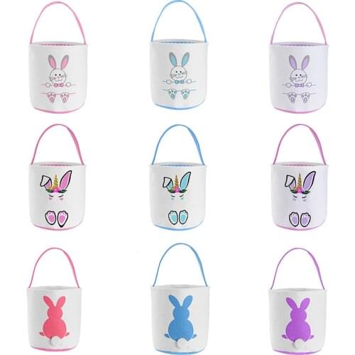 Happy Easter Burlap Bunny Ears Bags 43 Styles Easter Basket Canvas Bunny Buckets Easter Tote Bags with Rabbit Tail Kids Gift