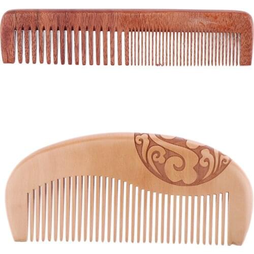 2pcs Premium Handmade Wide/Fine Teeth Wood Comb Pocket Hair Brush Men Gifts