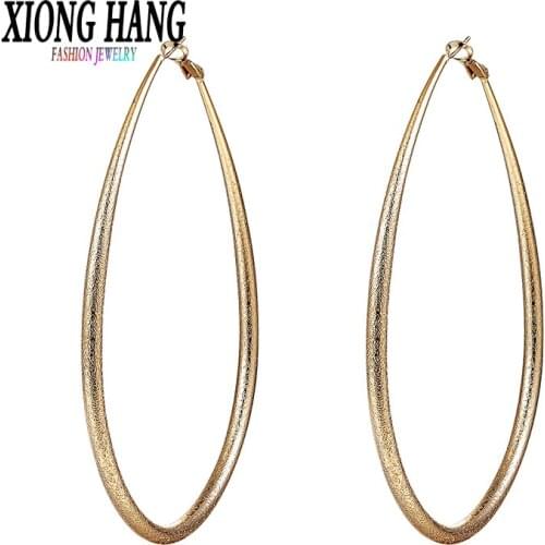 XiongHang Matte Gold/Silver 100*80mm Simple Pear Earring Jewelry Hollow Big Exaggerated Hoop Earrings For Women 3 Size Choices