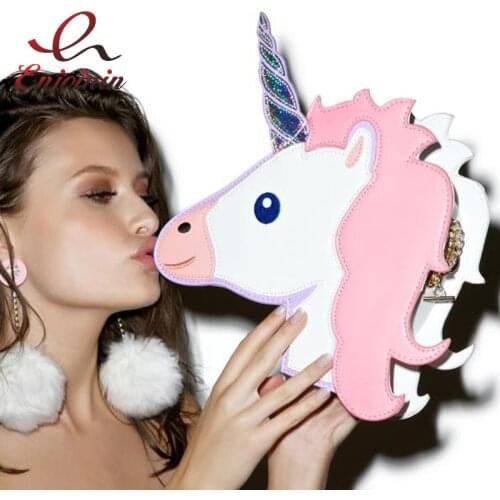 Fun Fashion Personality Trends Cute Unicorn Style Mini Chain Purse Shoulder Bag Ladies Handbag Crossbody Messenger Bags Flap
