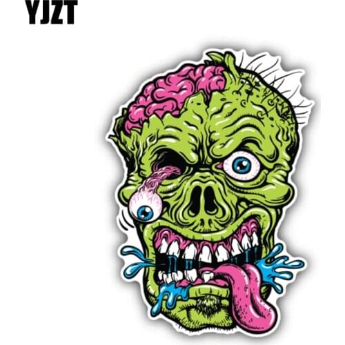 YJZT 8.5CM*11.5CM Funny Cartoon Zombie Head Tongue Skull Car Sticker PVC Decal 6-1376
