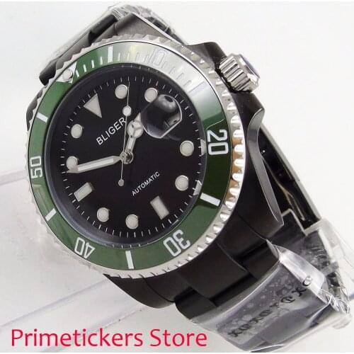 Green ceramic bezel 40mm sapphire crystal PVD coated case date luminous automatic movement watch