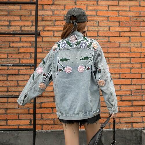 2021 Ethnic Style Handmade Bead Embroidery Denim Loose Jacket Women Free Shipping