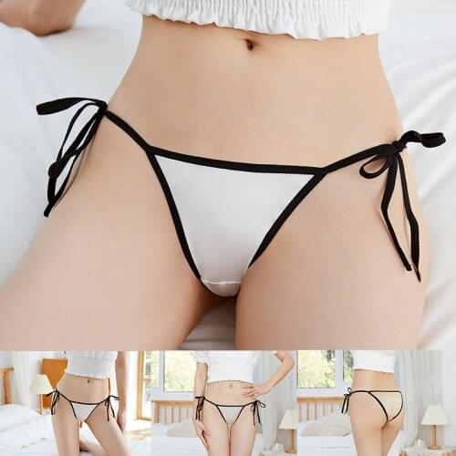 New Two-dimensional Animation Low-waist Lace-up Womens Panties Simulation Silk Satin T-pants Panties Womens Straps