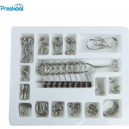 1 Lot= 16 PCS IQ Test Mind Game Brain Teaser Metal Magic Trick China Traditional Puzzle Baguenaudier Rings Cardans Suspension