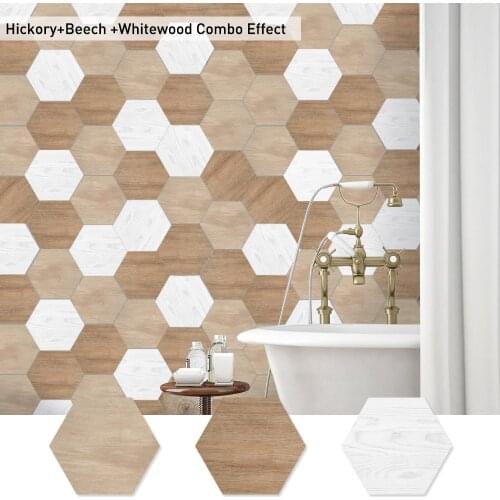 10pcs Pvc Wall Sticker Water Resistant Hexagon Shape Wood Grain Pattern Wall Floor Stickers for Kitchen Living Room
