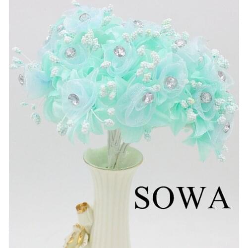 12pcs/lot Length 110mm White Mulberry Fabric Flower Bouquet/Wire Stem/ Wedding Decoration Scrapbooking Artificial Fabric Flower