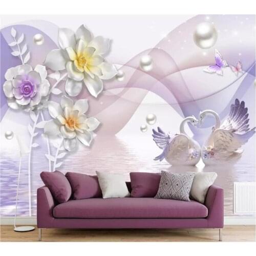 Wellyu Custom wallpaper 3d photo mural stereo flower embossed jewelry swan flower background wall paper decorative painting обои