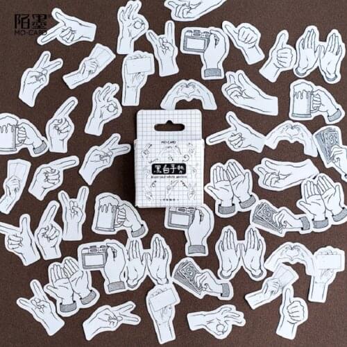 45Pcs Mini Stickers Creative Black White Gestures Sticker Decoration DIY Scrapbooking Post Stationery Kawaii Diary Label Sticker