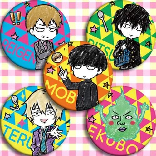 5pcs Anime Mob Psycho 100 Mob Cosplay Party Pin Button Brooch Badges Otaku Halloween Cosplay Badge Christmas Gift