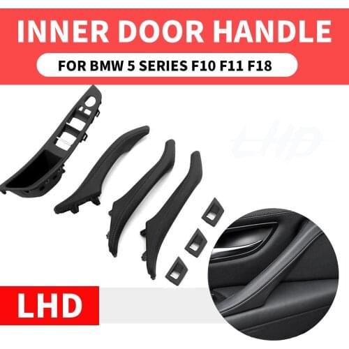 7PCS Genuine Leather Left Hand Drive LHD For BMW 5 series F10 F11 F18 520 Mocha Car Interior Door Handle Inner Panel Pull Trim